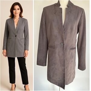 Magaschoni Faux Suede Longline Jacket Gray Grey 10 Single Button